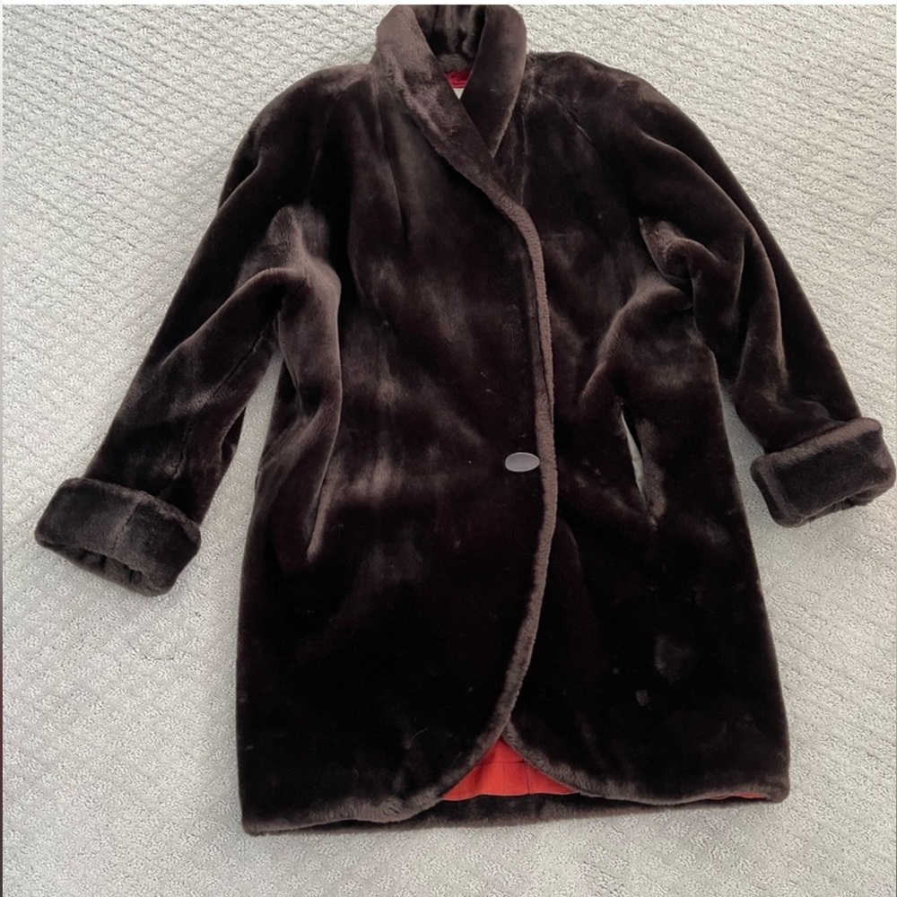 Saks Chocolate Brown Fur Coat with Red Lining
